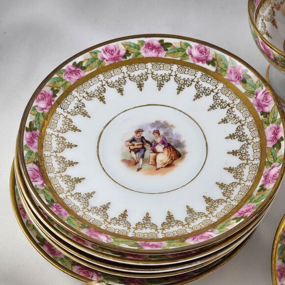 Vintage Demitasse Tea Cup Saucer 12pc Set Pink Rose Gold Gilt Victorian China 2" - Picture 6 of 11